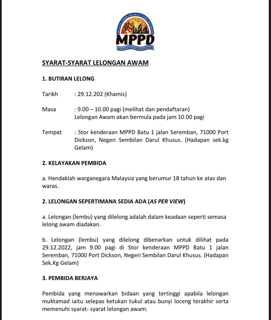 Notis Lelongan Awam MPPD. 2